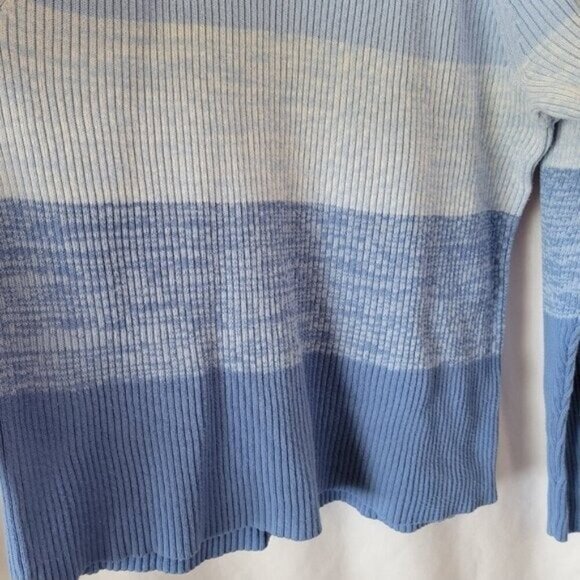 Studio Works Cable Knit Sweater Mock Turtleneck XL Blue Stripes long sleeves EUC - Picture 5 of 9